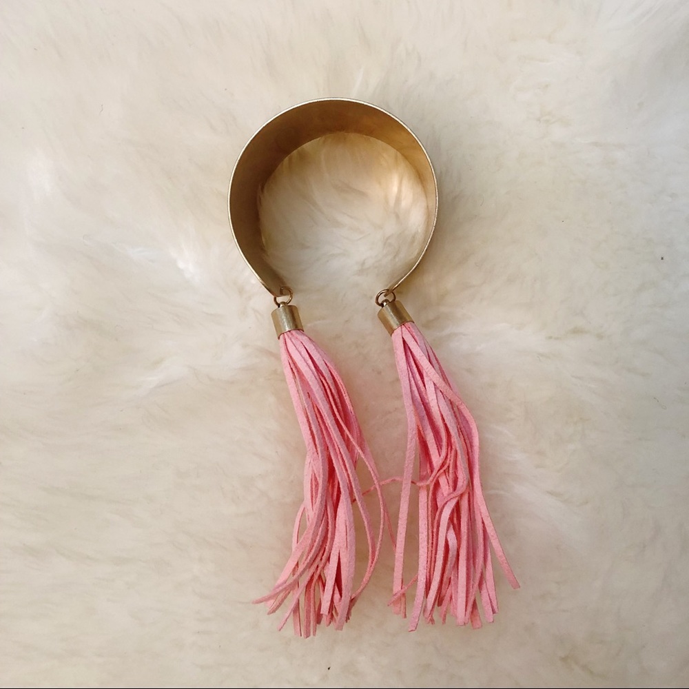 Pink Fringe Gold Cuff
